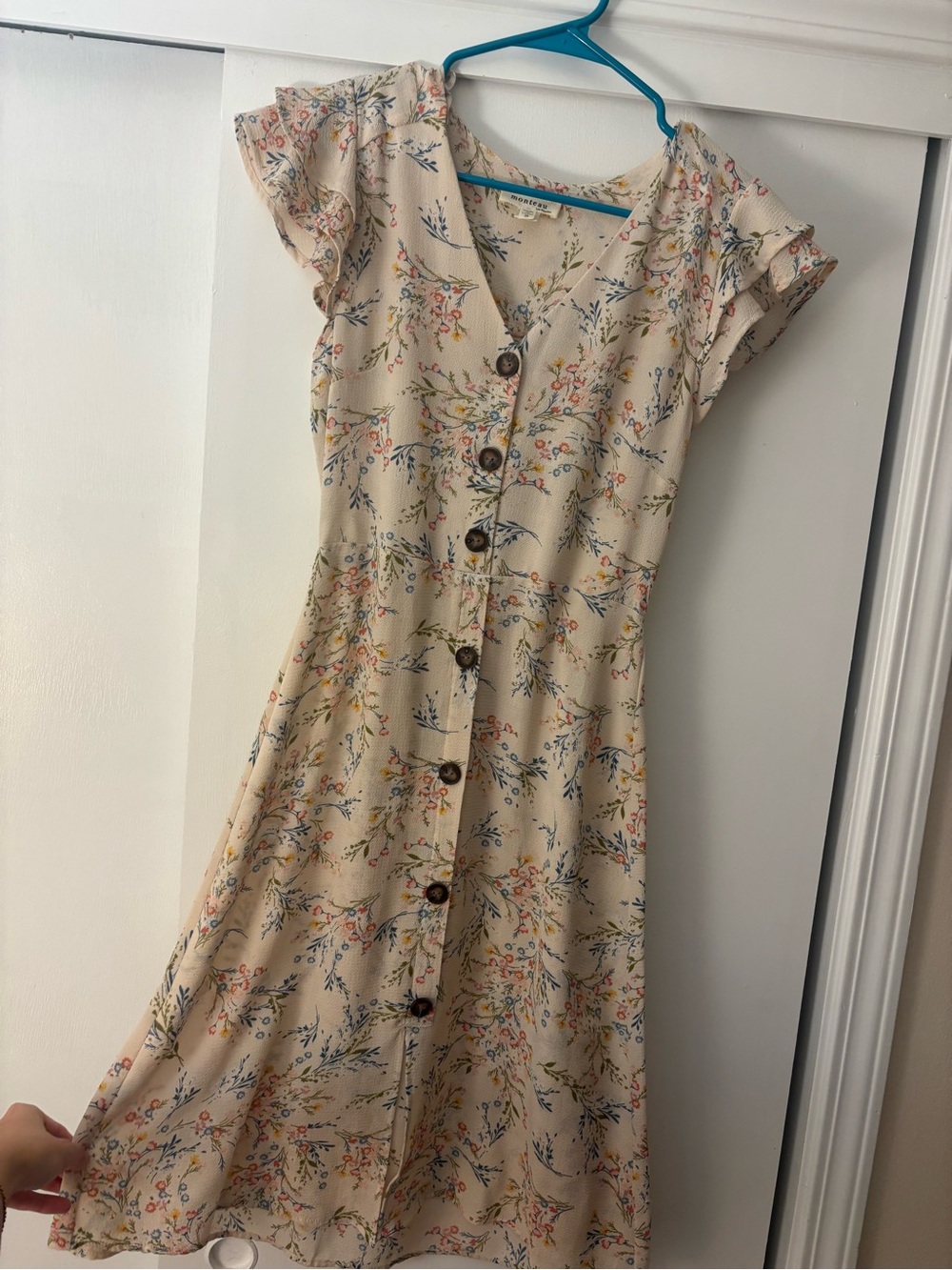 Monteau Cream Floral Button-Front Midi Dress